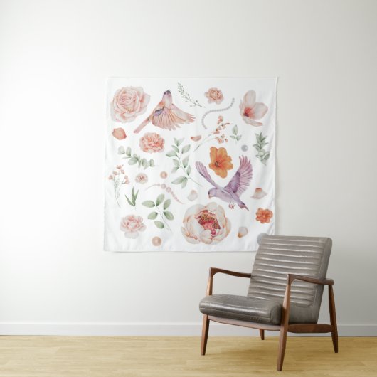 Hübsches Wasserfarben-Hummingvogelmuster Wandteppich (Beispiel)