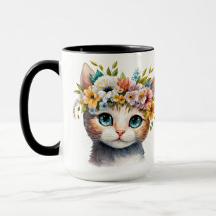 HÜBSCHES WASSERFARBEN ORANGE CAT-FELD MIT BLUME TASSE
