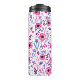 Hübsches, wasserfarbenes Blumenmuster. handgestric Thermosbecher