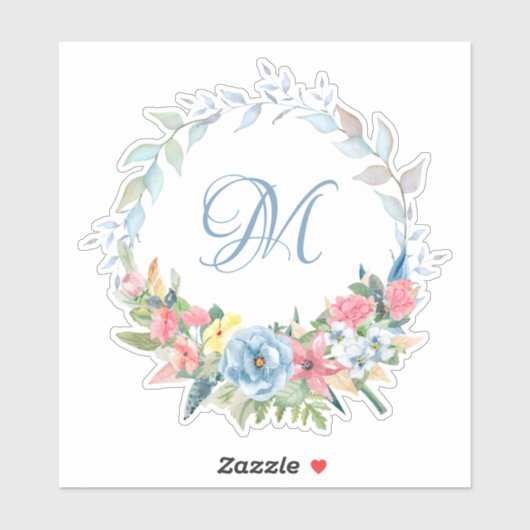 Hübsches Wasserfarbenflorengewebe mit Monogramm Aufkleber (Blatt)