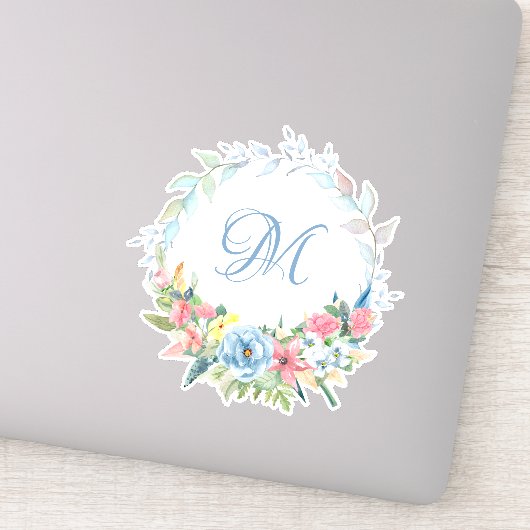 Hübsches Wasserfarbenflorengewebe mit Monogramm Aufkleber (Detail)