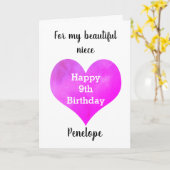 Hübsches Wasserfarbenherz 9. Geburtstag Karte (Gelbe Blume)