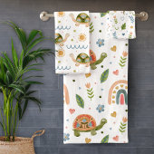 Hübsches Wasserfarbenschildkröten- und Regenbogenm Badhandtuch Set