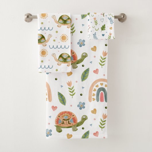 Hübsches Wasserfarbenschildkröten- und Regenbogenm Badhandtuch Set (Insitu)