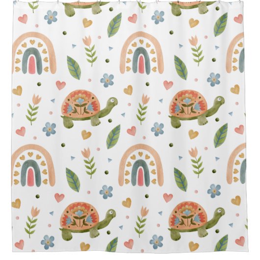 Hübsches Wasserfarbenschildkröten- und Regenbogenm Duschvorhang (Vorderseite)