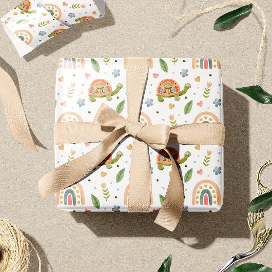 Hübsches Wasserfarbenschildkröten- und Regenbogenm Geschenkpapier