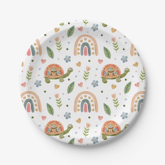 Hübsches Wasserfarbenschildkröten- und Regenbogenm Pappteller (Vorderseite)