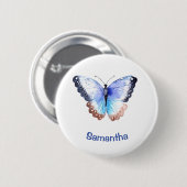 Hübsches Wasserfarbenschmetterling mit Namen Button (Vorne & Hinten)