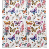 Hübsches Watercolor Butterfly Blumengarten Muster Duschvorhang (Vorderseite)