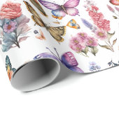 Hübsches Watercolor Butterfly Blumengarten Muster Geschenkpapier (Rolleneckpunkt)