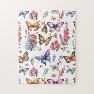 Hübsches Watercolor Butterfly Blumengarten Muster Puzzle