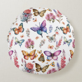Hübsches Watercolor Butterfly Blumengarten Muster Rundes Kissen