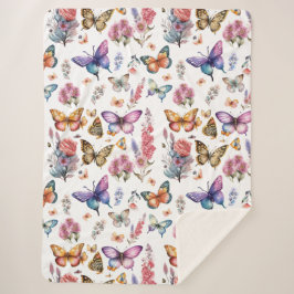 Hübsches Watercolor Butterfly Blumengarten Muster Sherpadecke