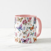 Hübsches Watercolor Butterfly Blumengarten Muster Tasse (VorderseiteRechts)