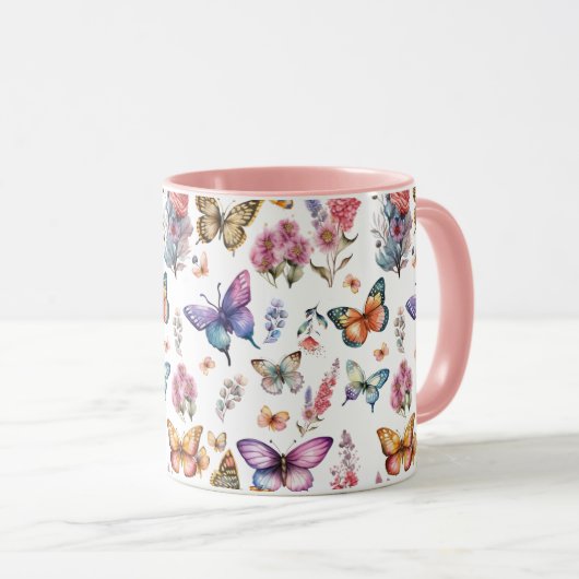 Hübsches Watercolor Butterfly Blumengarten Muster Tasse (VorderseiteRechts)