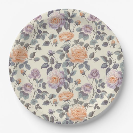 Hübsches, weiches und orangefarbenes Blumendesign Pappteller (Vorderseite)