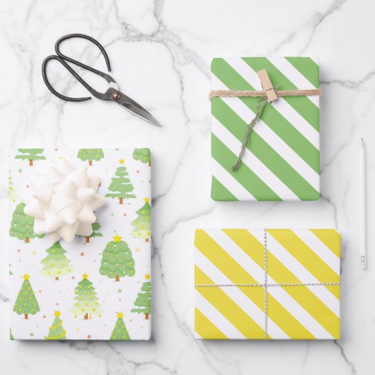 Hübsches Weihnachtsbaumwrapping Papier Set von 3 (Vorderseite)