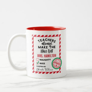 Hübsches Weihnachtsgeschenk für Lehrer, Nice List Zweifarbige Tasse