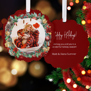 Hübsches Weihnachtskranz-Foto Ornament Karte