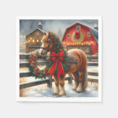 Hübsches Weihnachtspferd auf einem festlichen Baue Serviette (Vorderseite)