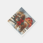Hübsches Weihnachtspferd auf einem festlichen Baue Serviette (Ecke)