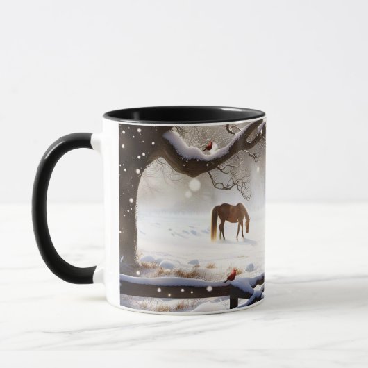 Hübsches Weihnachtspferd im Schnee Tasse (Links)