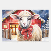 Hübsches Weihnachtsschaf und rustikaler Stall Geschenkpapier Set (Vorderseite)