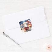 Hübsches Weihnachtsschaf und rustikaler Stall Quadratischer Aufkleber (Umschlag)