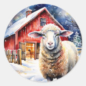 Hübsches Weihnachtsschaf und rustikaler Stall Runder Aufkleber (Vorderseite)