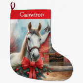 Hübsches Weiße Pferd Personalisiert Großer Weihnachtsstrumpf (Vorderseite)