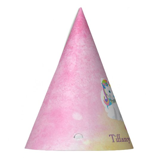 Hübsches Weißes Einhorn auf rosa Aquarellfarbe Partyhütchen (Links)