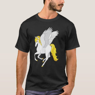 Hübsches Weißes Gelbes Pegasus Fliegendes Pferd T-Shirt