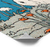 Hübsches Weißes Kaninchen in Blume auf Blue Poster (Ecke)