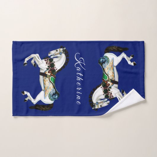Hübsches weißes Karussell-Pferd Badhandtuch Set (Handtuch)