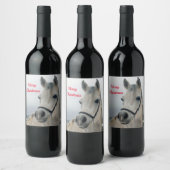 Hübsches Weißes Pferd Foto Weihnachten Weinetikett (Flaschen)