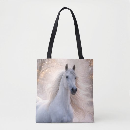 Hübsches weißes Pferd im Schnee Tasche (Vorderseite)