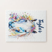 Hübsches Weißes Pferd Personalisiert Puzzle (Horizontal)