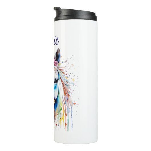 Hübsches Weißes Pferd Personalisiert Thermosbecher (Nach rechts gedreht)
