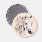 Hübsches Weißes Pferd Rosa Blume Elegante Whimsika Magnet (Vorderseite/Rückseite)