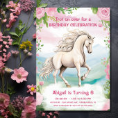 Hübsches Weißes Pferd und rosa Blume Geburtstag Einladung
