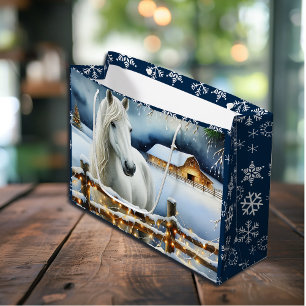 Hübsches Weißes Pferd Weihnachtsbauernhof Große Geschenktüte