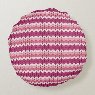 Hübsches weißes rosa Strickdesign Rundes Kissen