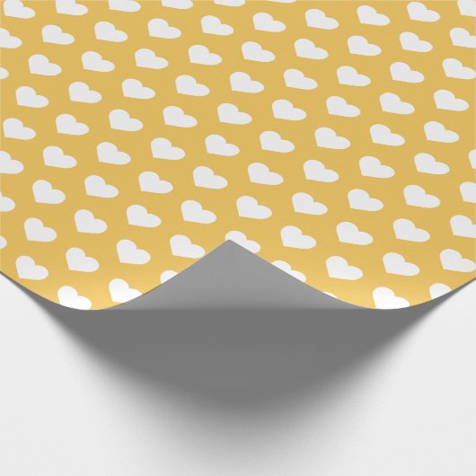 Hübsches Weißherz Muster Honig Gelb Geschenkpapier (Ecke)