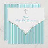 Hübsches Weißkreuz Aquamarin Blauer Erste Kommune Einladung (Vorne/Hinten)