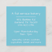 Hübsches Whimsical Cake Bäckerei Quadratische Visitenkarte (Rückseite)