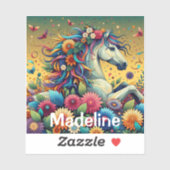 Hübsches Whimsical Horse in farbenfrohen Blume Aufkleber (Blatt)
