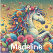 Hübsches Whimsical Horse in farbenfrohen Blume Aufkleber (Vorderseite)