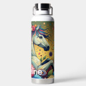 Hübsches Whimsical Horse in farbenfrohen Blume Trinkflasche (Rückseite)