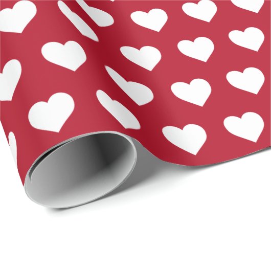 Hübsches White Hearts Muster Classic Red Geschenkpapier (Rolleneckpunkt)