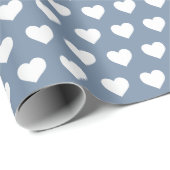 Hübsches White Hearts Muster Vintag Blau Geschenkpapier (Rolleneckpunkt)